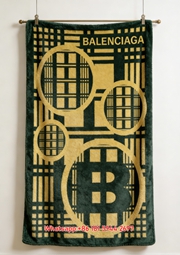 Balenciaga Plaid B Logo Green Yellow Flannel Sofa Throw Blanket BA157